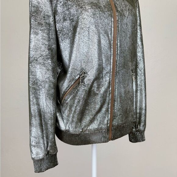 Zara Woman Silver Foiled Metallic Bomber Jacket Size S - Picture 10 of 16